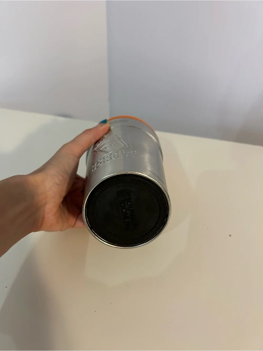 Dunkin Dounts- vintage Stainless Steel Travel Mug with Orange Lid
